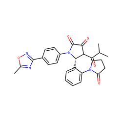 Cc1nc(-c2ccc(N3C(=O)C(=O)C(C(=O)C(C)C)[C@@H]3c3ccccc3N3CCCC3=O)cc2)no1 ZINC000096176947