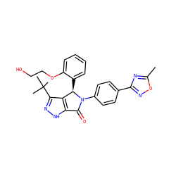 Cc1nc(-c2ccc(N3C(=O)c4[nH]nc(C(C)(C)C)c4[C@H]3c3ccccc3OCCO)cc2)no1 ZINC000096176965