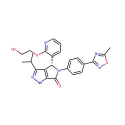 Cc1nc(-c2ccc(N3C(=O)c4[nH]nc(C(C)C)c4[C@@H]3c3cccnc3OCCO)cc2)no1 ZINC000096177054