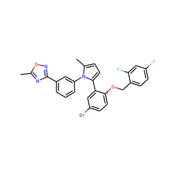 Cc1nc(-c2cccc(-n3c(C)ccc3-c3cc(Br)ccc3OCc3ccc(F)cc3F)c2)no1 ZINC000028822668