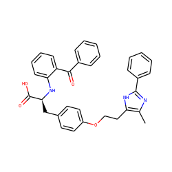 Cc1nc(-c2ccccc2)[nH]c1CCOc1ccc(C[C@H](Nc2ccccc2C(=O)c2ccccc2)C(=O)O)cc1 ZINC000012358074