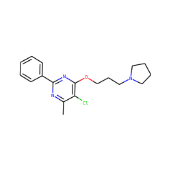 Cc1nc(-c2ccccc2)nc(OCCCN2CCCC2)c1Cl ZINC000299825079