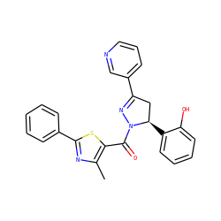 Cc1nc(-c2ccccc2)sc1C(=O)N1N=C(c2cccnc2)C[C@H]1c1ccccc1O ZINC000071282214