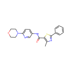 Cc1nc(-c2ccccc2)sc1C(=O)Nc1ccc(N2CCOCC2)nc1 ZINC000028976416