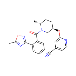 Cc1nc(-c2ccccc2C(=O)N2C[C@H](Oc3cc(C#N)ccn3)CC[C@H]2C)no1 ZINC000096167314