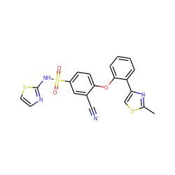 Cc1nc(-c2ccccc2Oc2ccc(S(=O)(=O)Nc3nccs3)cc2C#N)cs1 ZINC000095582035