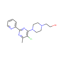 Cc1nc(-c2ccccn2)nc(N2CCN(CCO)CC2)c1Cl ZINC000019924596