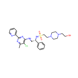 Cc1nc(-c2ccccn2)nc(NC[C@H](NS(=O)(=O)CCN2CCN(CCO)CC2)c2ccccc2)c1Cl ZINC000096271236