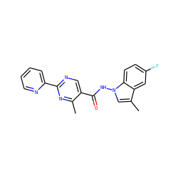 Cc1nc(-c2ccccn2)ncc1C(=O)Nn1cc(C)c2cc(F)ccc21 ZINC000138261540