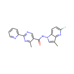 Cc1nc(-c2ccccn2)ncc1C(=O)Nn1cc(C)c2nc(F)ccc21 ZINC000201445771