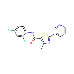 Cc1nc(-c2cccnc2)sc1C(=O)Nc1ccc(F)cc1F ZINC000001397298