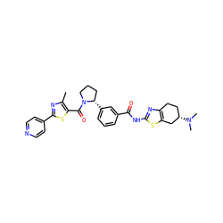 Cc1nc(-c2ccncc2)sc1C(=O)N1CCC[C@@H]1c1cccc(C(=O)Nc2nc3c(s2)C[C@@H](N(C)C)CC3)c1 ZINC000199991535