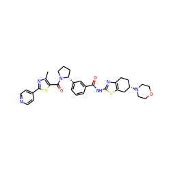 Cc1nc(-c2ccncc2)sc1C(=O)N1CCC[C@@H]1c1cccc(C(=O)Nc2nc3c(s2)C[C@@H](N2CCOCC2)CC3)c1 ZINC000220409407