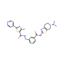 Cc1nc(-c2ccncc2)sc1C(=O)NCc1cccc(C(=O)Nc2nc3c(s2)C[C@@H](N(C)C)CC3)c1 ZINC000167974750