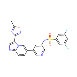 Cc1nc(-c2cnc3ccc(-c4cncc(NS(=O)(=O)c5cc(F)cc(F)c5)c4)cn23)no1 ZINC000071319163