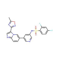 Cc1nc(-c2cnc3ccc(-c4cncc(NS(=O)(=O)c5ccc(F)cc5F)c4)cn23)no1 ZINC000071316895
