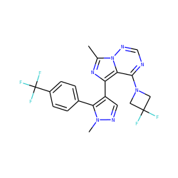 Cc1nc(-c2cnn(C)c2-c2ccc(C(F)(F)F)cc2)c2c(N3CC(F)(F)C3)ncnn12 ZINC000169697321