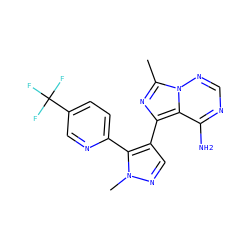 Cc1nc(-c2cnn(C)c2-c2ccc(C(F)(F)F)cn2)c2c(N)ncnn12 ZINC001772586143