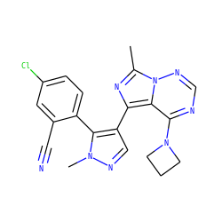 Cc1nc(-c2cnn(C)c2-c2ccc(Cl)cc2C#N)c2c(N3CCC3)ncnn12 ZINC000169697384