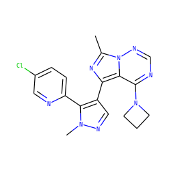 Cc1nc(-c2cnn(C)c2-c2ccc(Cl)cn2)c2c(N3CCC3)ncnn12 ZINC000169697310