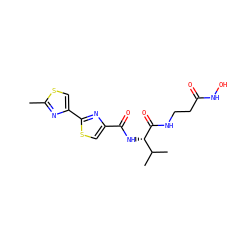 Cc1nc(-c2nc(C(=O)N[C@H](C(=O)NCCC(=O)NO)C(C)C)cs2)cs1 ZINC000147363580
