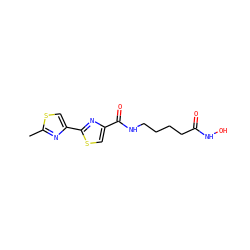 Cc1nc(-c2nc(C(=O)NCCCCC(=O)NO)cs2)cs1 ZINC000147357307
