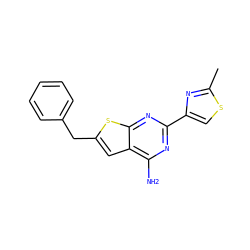 Cc1nc(-c2nc(N)c3cc(Cc4ccccc4)sc3n2)cs1 ZINC000096907775