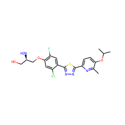 Cc1nc(-c2nnc(-c3cc(F)c(OC[C@H](N)CO)cc3Cl)s2)ccc1OC(C)C ZINC000653700843
