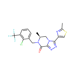 Cc1nc(-c2nnc3n2C[C@H](C)N(Cc2cccc(C(F)(F)F)c2Cl)C3=O)cs1 ZINC000219181198