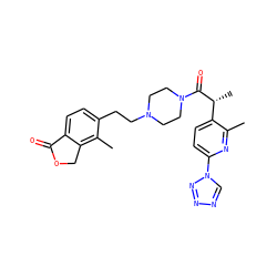 Cc1nc(-n2cnnn2)ccc1[C@@H](C)C(=O)N1CCN(CCc2ccc3c(c2C)COC3=O)CC1 ZINC000168489760