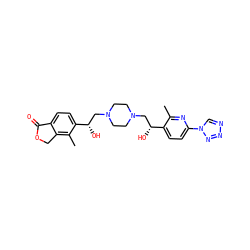 Cc1nc(-n2cnnn2)ccc1[C@H](O)CN1CCN(C[C@H](O)c2ccc3c(c2C)COC3=O)CC1 ZINC000205498062