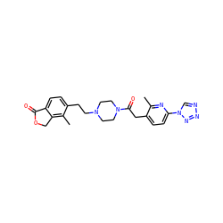 Cc1nc(-n2cnnn2)ccc1CC(=O)N1CCN(CCc2ccc3c(c2C)COC3=O)CC1 ZINC000168490682