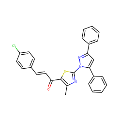 Cc1nc(-n2nc(-c3ccccc3)cc2-c2ccccc2)sc1C(=O)/C=C/c1ccc(Cl)cc1 ZINC000016957611