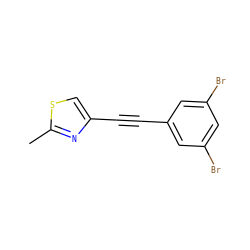 Cc1nc(C#Cc2cc(Br)cc(Br)c2)cs1 ZINC000071295970