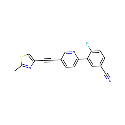Cc1nc(C#Cc2ccc(-c3cc(C#N)ccc3F)nc2)cs1 ZINC000137248509
