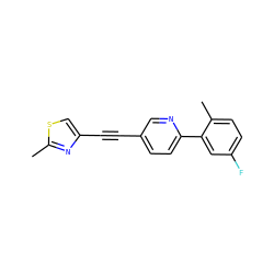 Cc1nc(C#Cc2ccc(-c3cc(F)ccc3C)nc2)cs1 ZINC000115643543