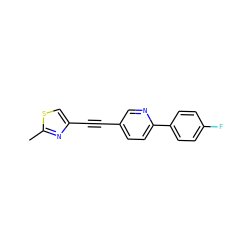Cc1nc(C#Cc2ccc(-c3ccc(F)cc3)nc2)cs1 ZINC000013680972
