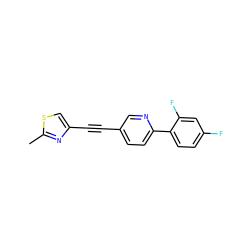Cc1nc(C#Cc2ccc(-c3ccc(F)cc3F)nc2)cs1 ZINC000137294400