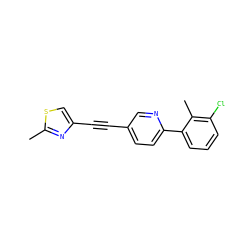 Cc1nc(C#Cc2ccc(-c3cccc(Cl)c3C)nc2)cs1 ZINC000169698707