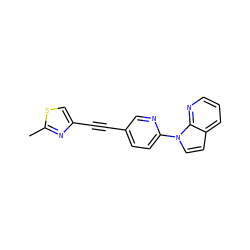 Cc1nc(C#Cc2ccc(-n3ccc4cccnc43)nc2)cs1 ZINC000043152992