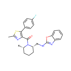 Cc1nc(C(=O)N2[C@@H](C)CCC[C@H]2CNc2nc3ccccc3o2)c(-c2ccc(F)cc2)s1 ZINC000084759514