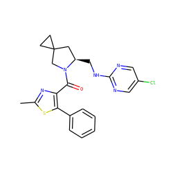 Cc1nc(C(=O)N2CC3(CC3)C[C@H]2CNc2ncc(Cl)cn2)c(-c2ccccc2)s1 ZINC000096909609