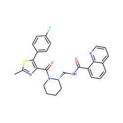 Cc1nc(C(=O)N2CCCC[C@H]2CNC(=O)c2cccc3cccnc23)c(-c2ccc(F)cc2)s1 ZINC000084670696