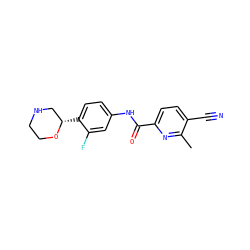 Cc1nc(C(=O)Nc2ccc([C@H]3CNCCO3)c(F)c2)ccc1C#N ZINC000149890471