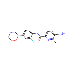 Cc1nc(C(=O)Nc2ccc([C@H]3CNCCO3)cc2F)ccc1C#N ZINC000149958757