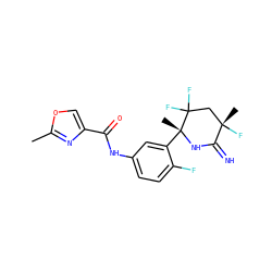 Cc1nc(C(=O)Nc2ccc(F)c([C@@]3(C)NC(=N)[C@@](C)(F)CC3(F)F)c2)co1 ZINC001772634371