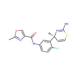 Cc1nc(C(=O)Nc2ccc(F)c([C@]3(C)C=CSC(N)=N3)c2)co1 ZINC000147117566