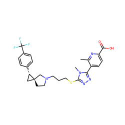 Cc1nc(C(=O)O)ccc1-c1nnc(SCCCN2CC[C@]3(C[C@@H]3c3ccc(C(F)(F)F)cc3)C2)n1C ZINC001772614671