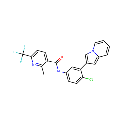 Cc1nc(C(F)(F)F)ccc1C(=O)Nc1ccc(Cl)c(-c2cc3ccccn3c2)c1 ZINC000045287736