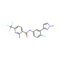 Cc1nc(C(F)(F)F)ccc1C(=O)Nc1ccc(Cl)c(-c2ccn(C)n2)c1 ZINC000045302640